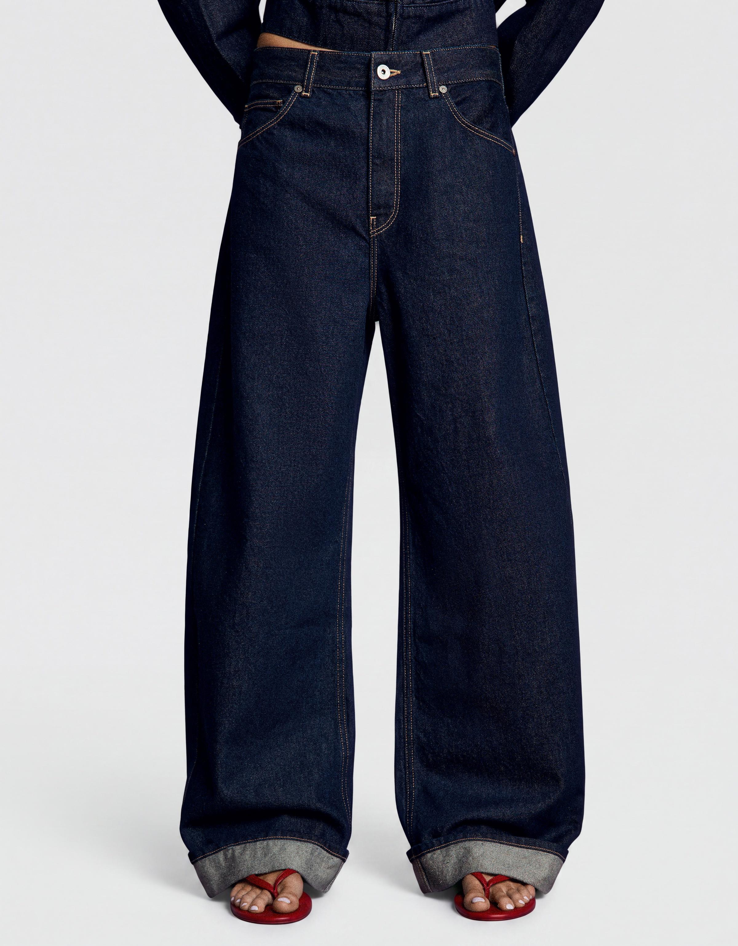 Ripped balloon fit jeans with back buckle — Navy
