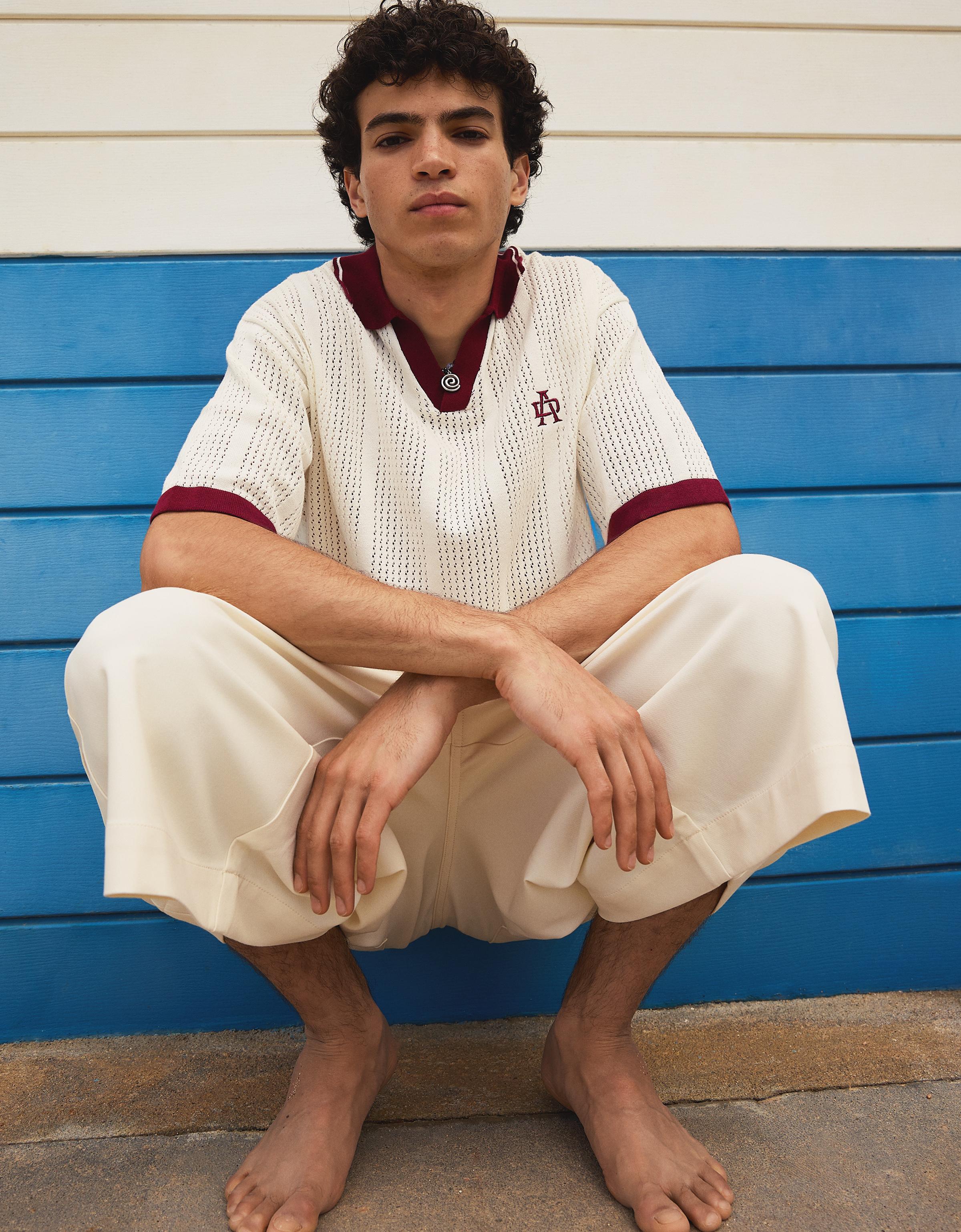 Short sleeve print polo shirt — Off white