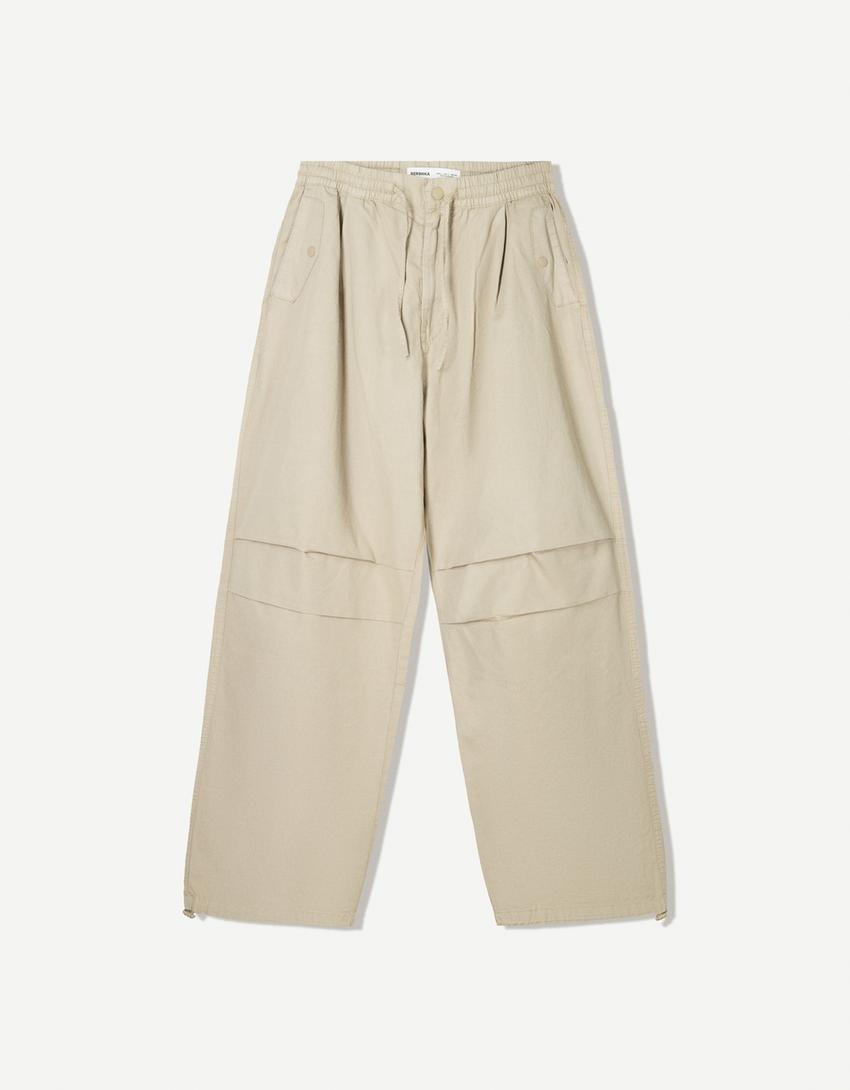 Spodnie parachute super baggy-Piaskowy-3