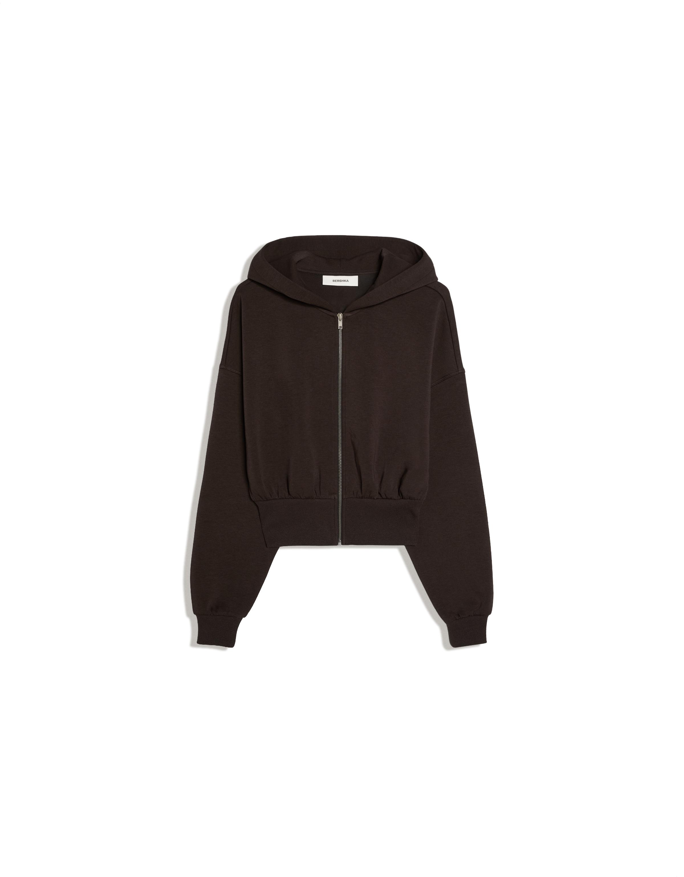 Zip-up hooded sweatshirt with sash — Brown