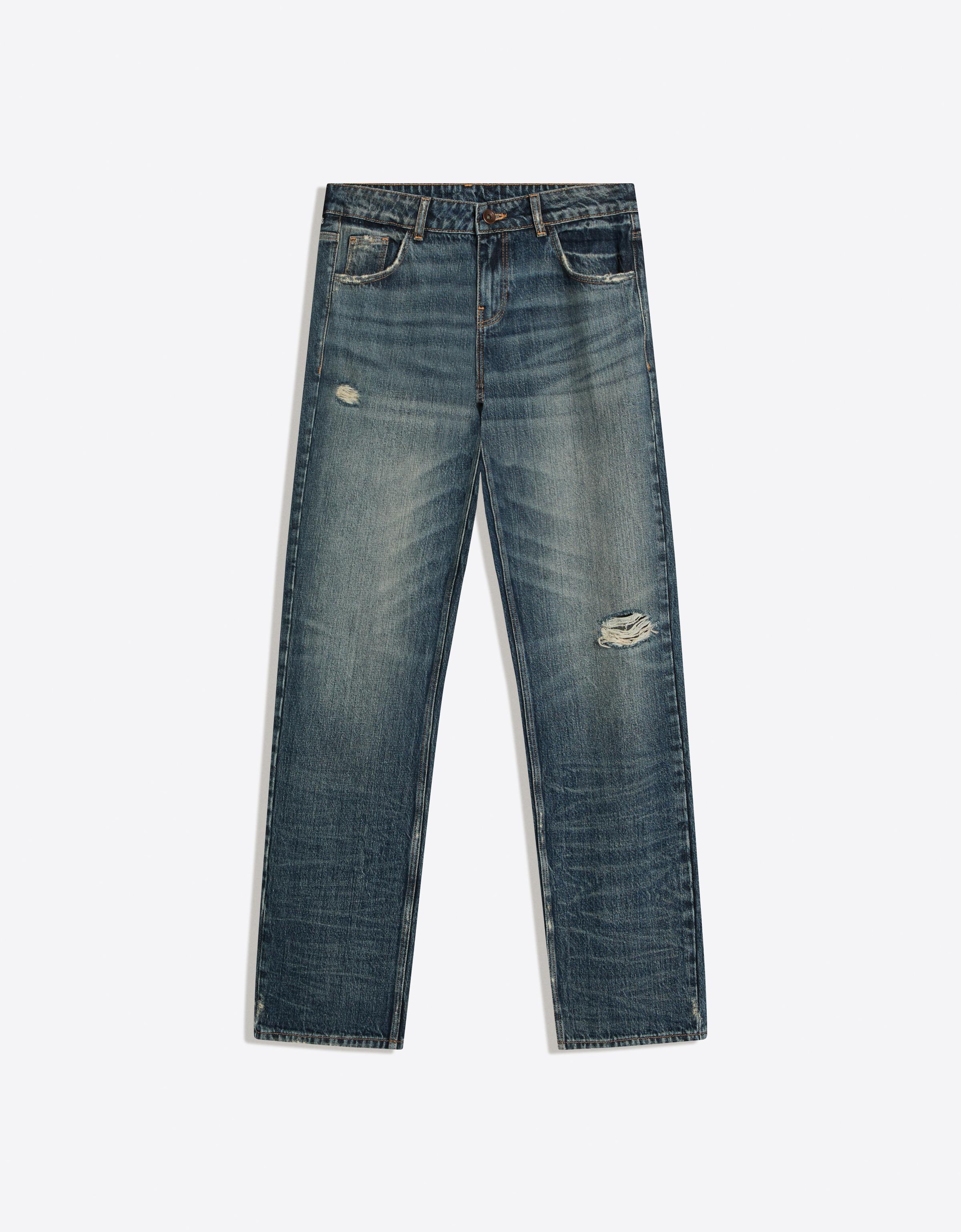 Distressed düşük bel straight fit jean - Görsel 8