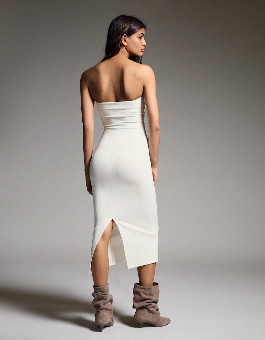 Vestido midi bandeau punto-Crudo