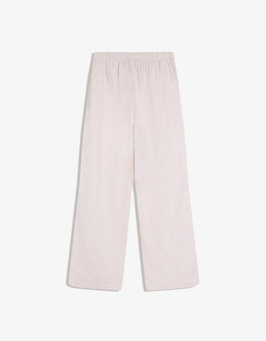 Elasticated waist trousers-Sand