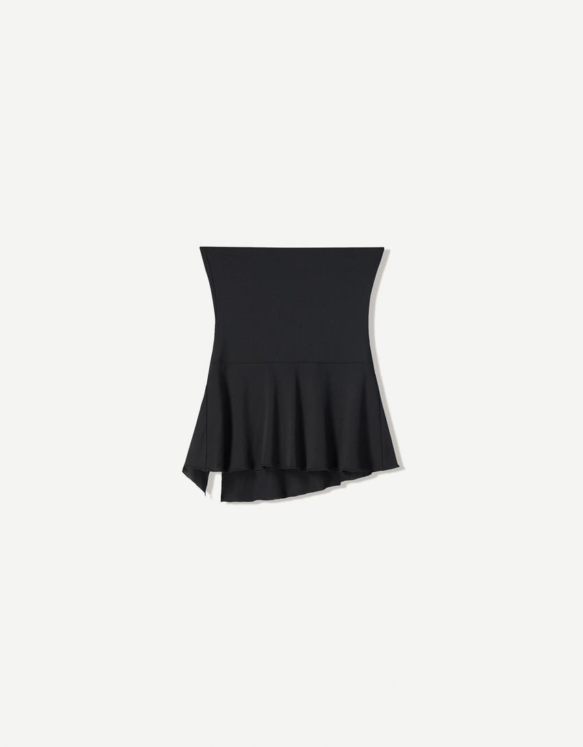 Crepe bandeau top with asymmetric hem-Black-4