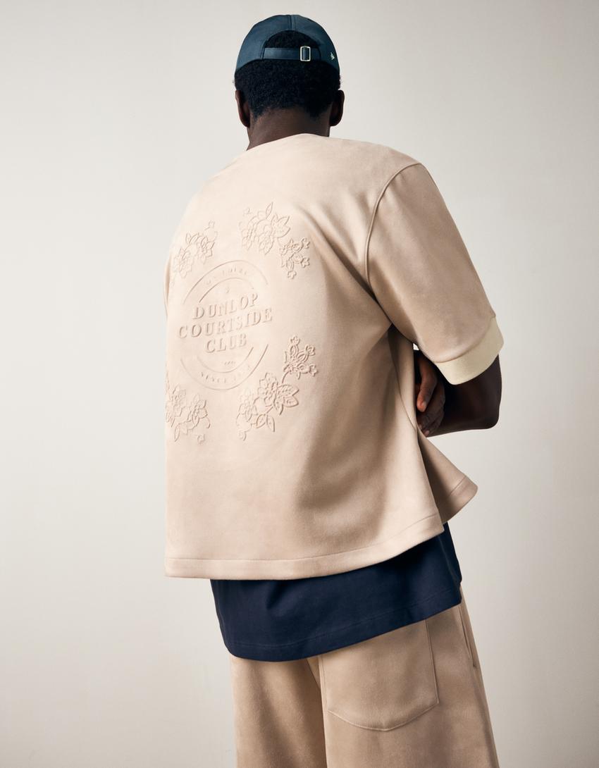 DUNLOP short sleeve faux suede shirt-Sand