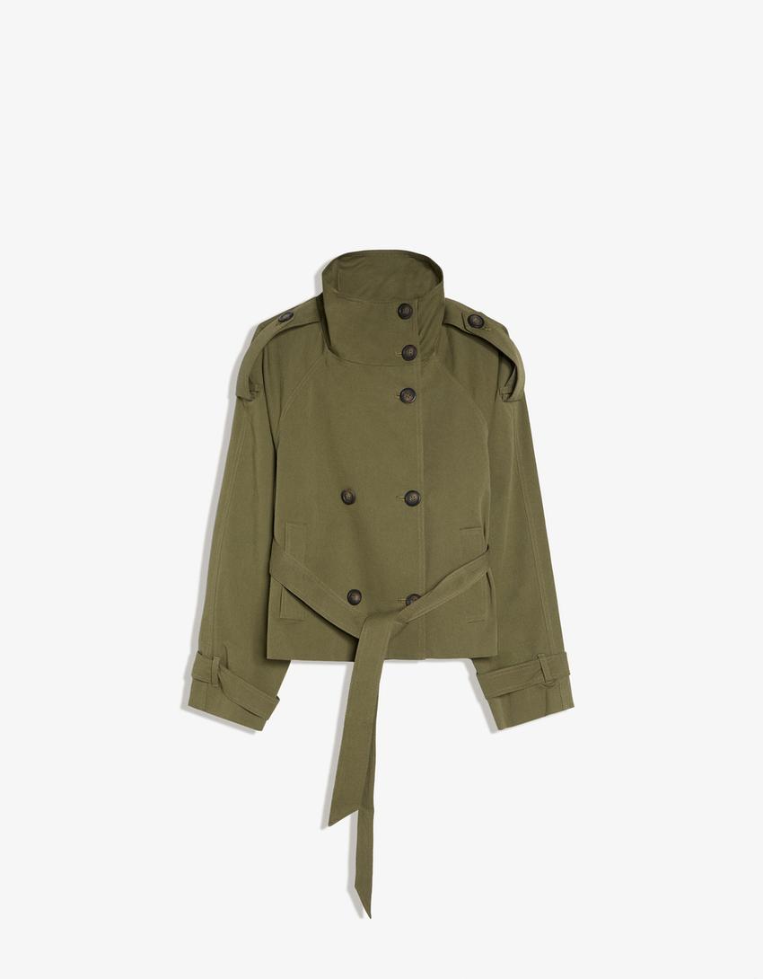 Funnel neck trench jacket-Khaki