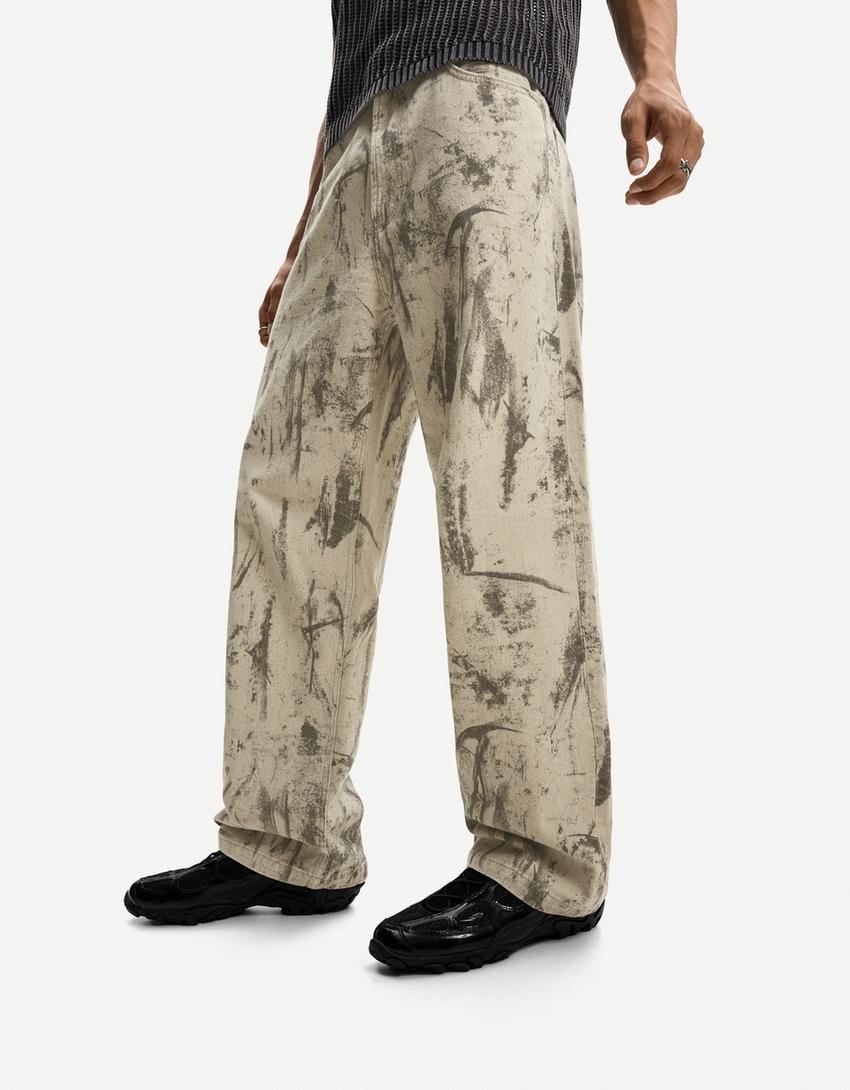Jeans baggy print-Verde