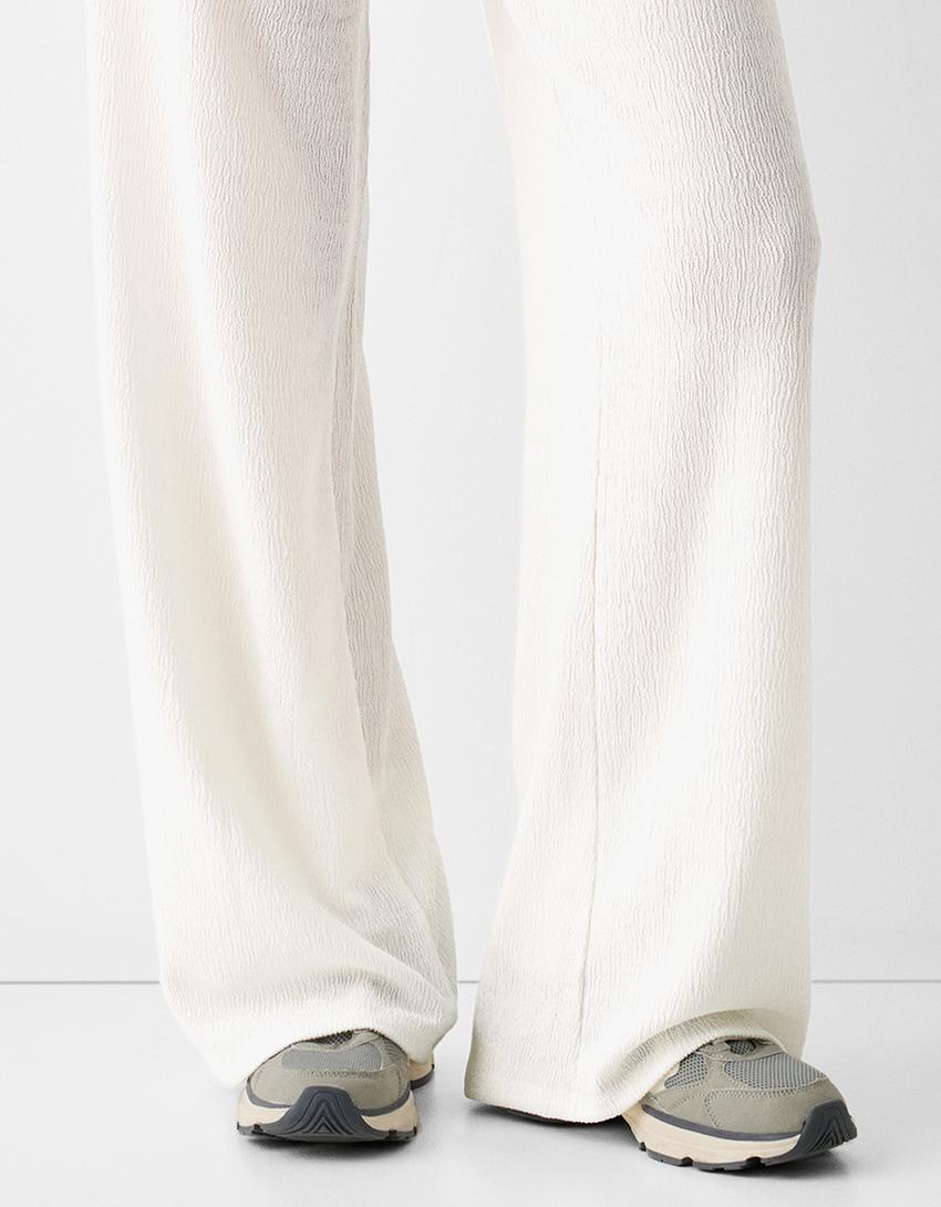 Wide leg embossed pants-Off white-3