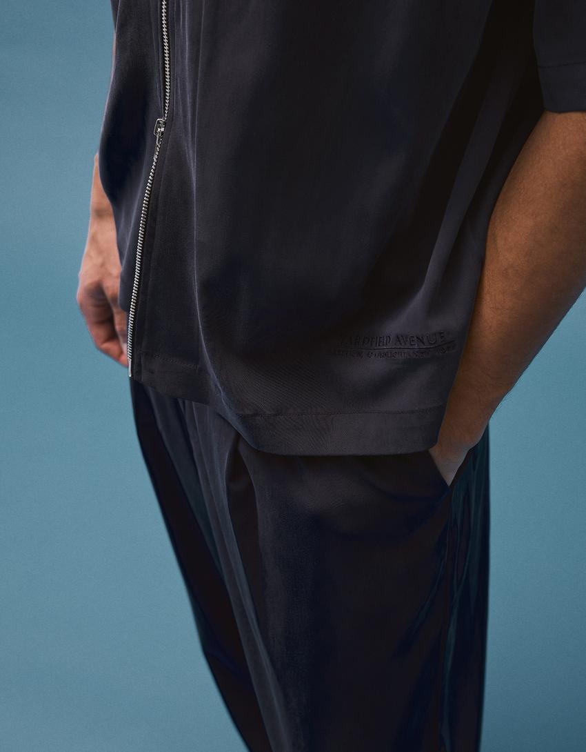 Χυτό παντελόνι super baggy με πιέτες-Μπλου μαρέν