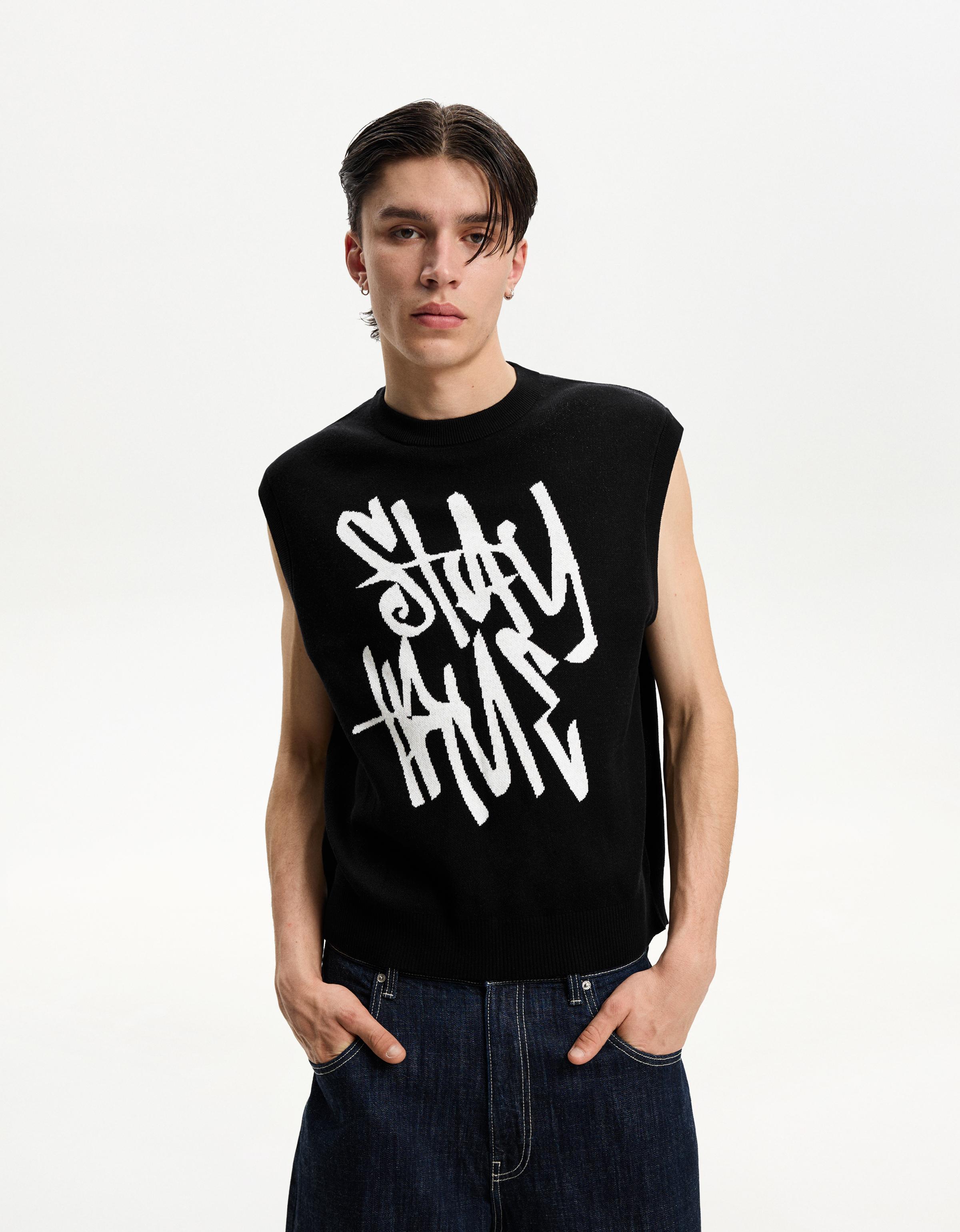 Bershka Weste Mit Print Herren S Schwarz