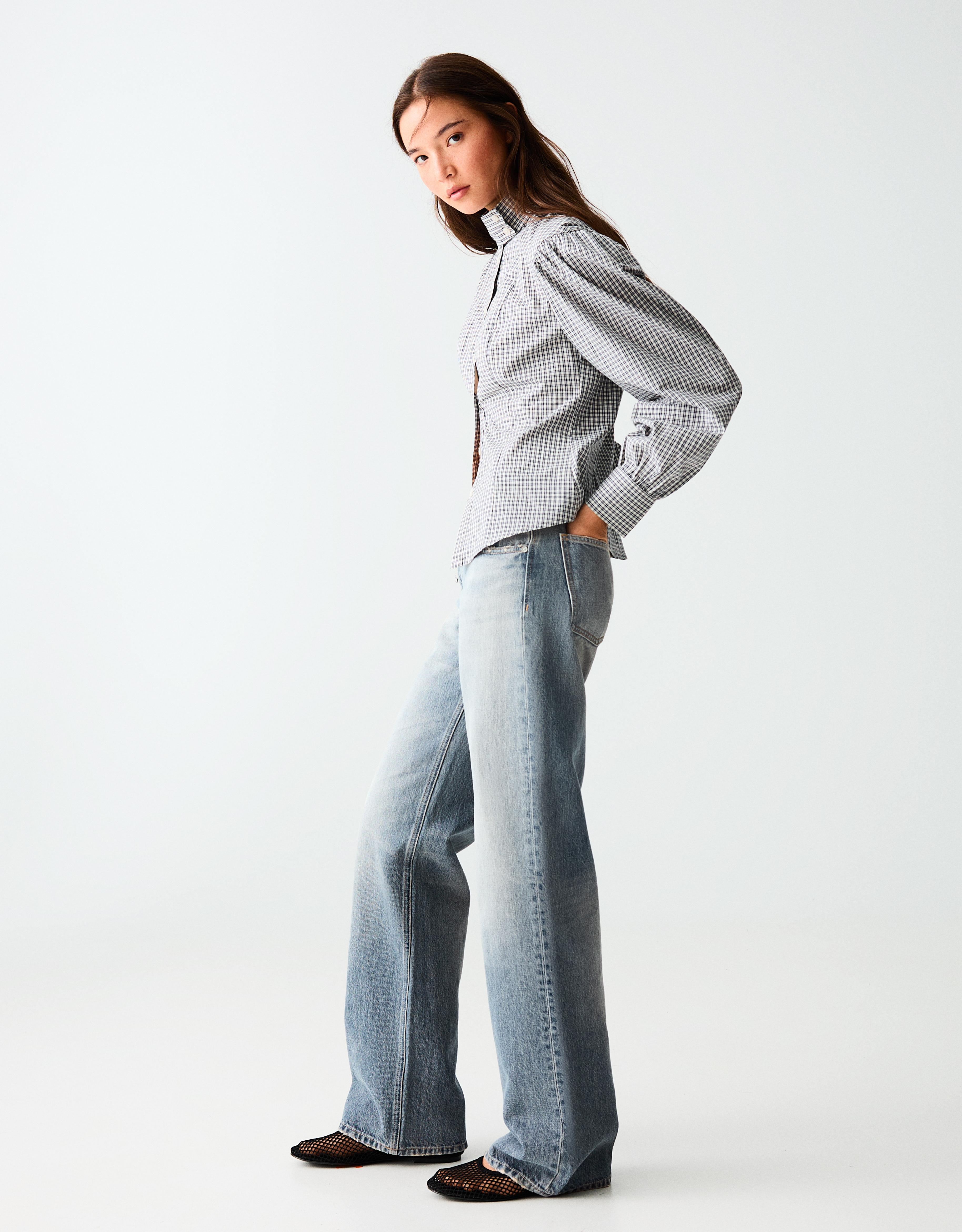 Mid-waist straight-leg turn-up jeans — Washed out blue