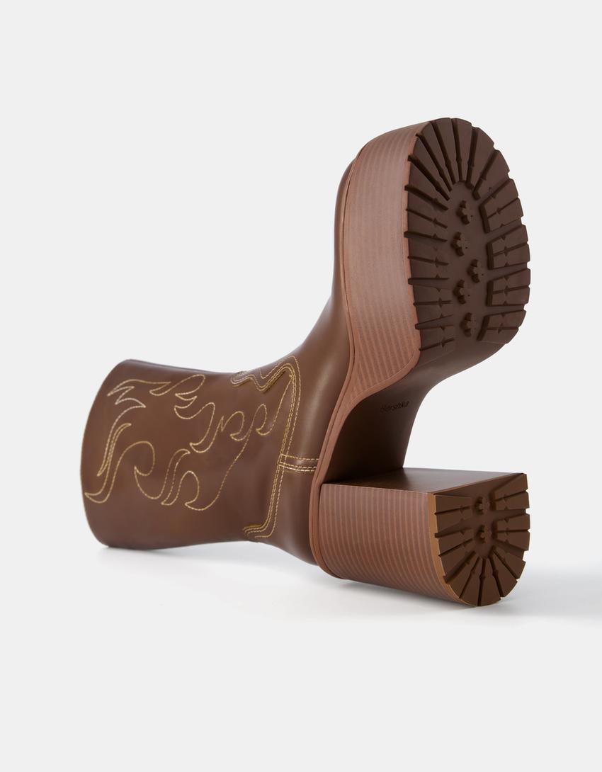 Bottines talon large plateforme-Marron-3