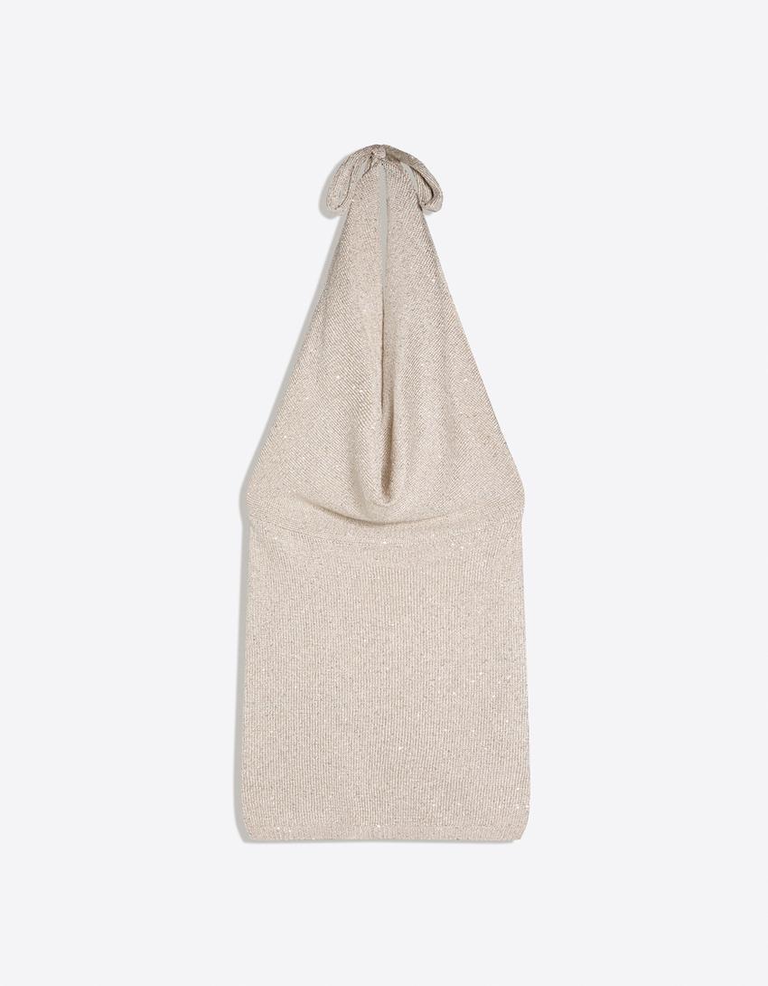 Vestido mini cuello halter lentejuelas-Plata