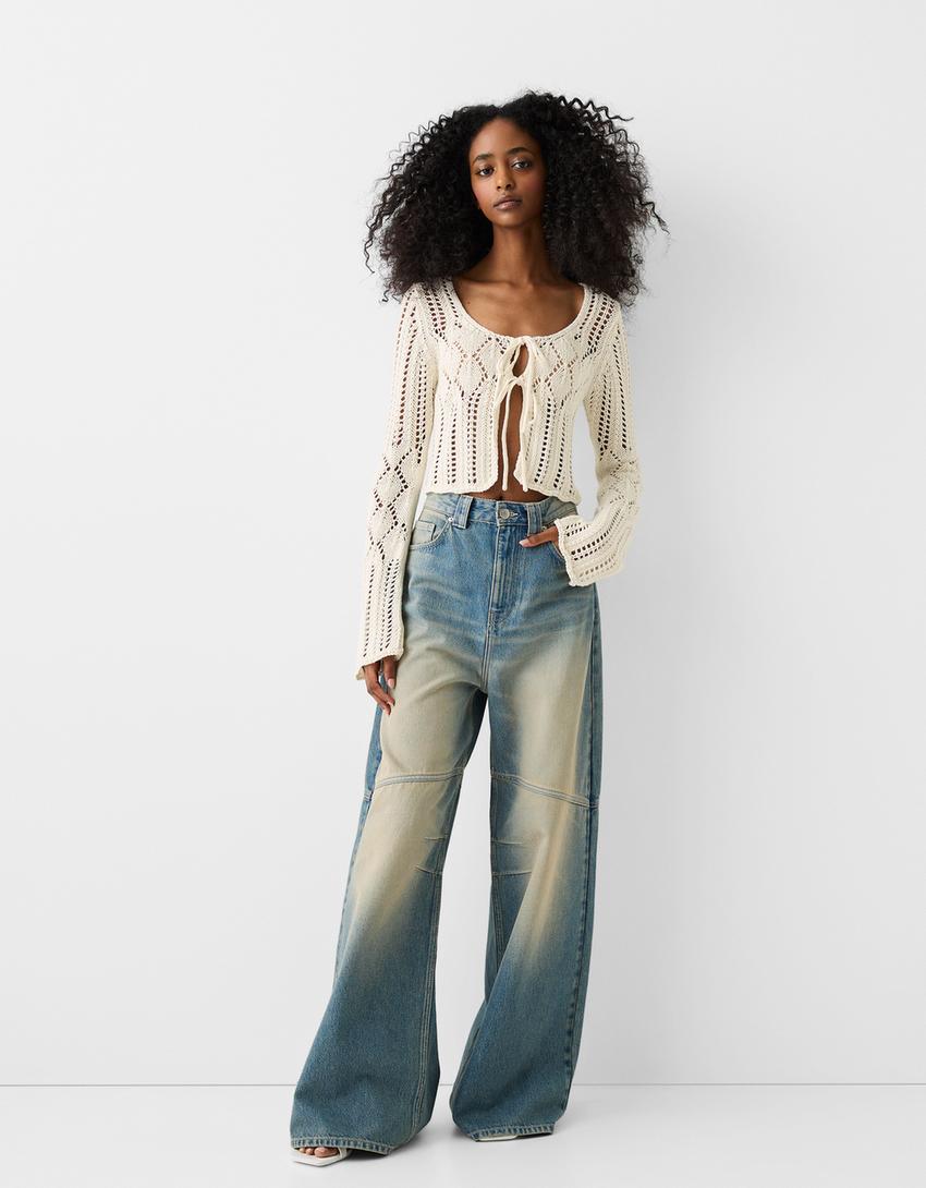 جاكيت ريفي بغرزة مخرمة-كريمي-3