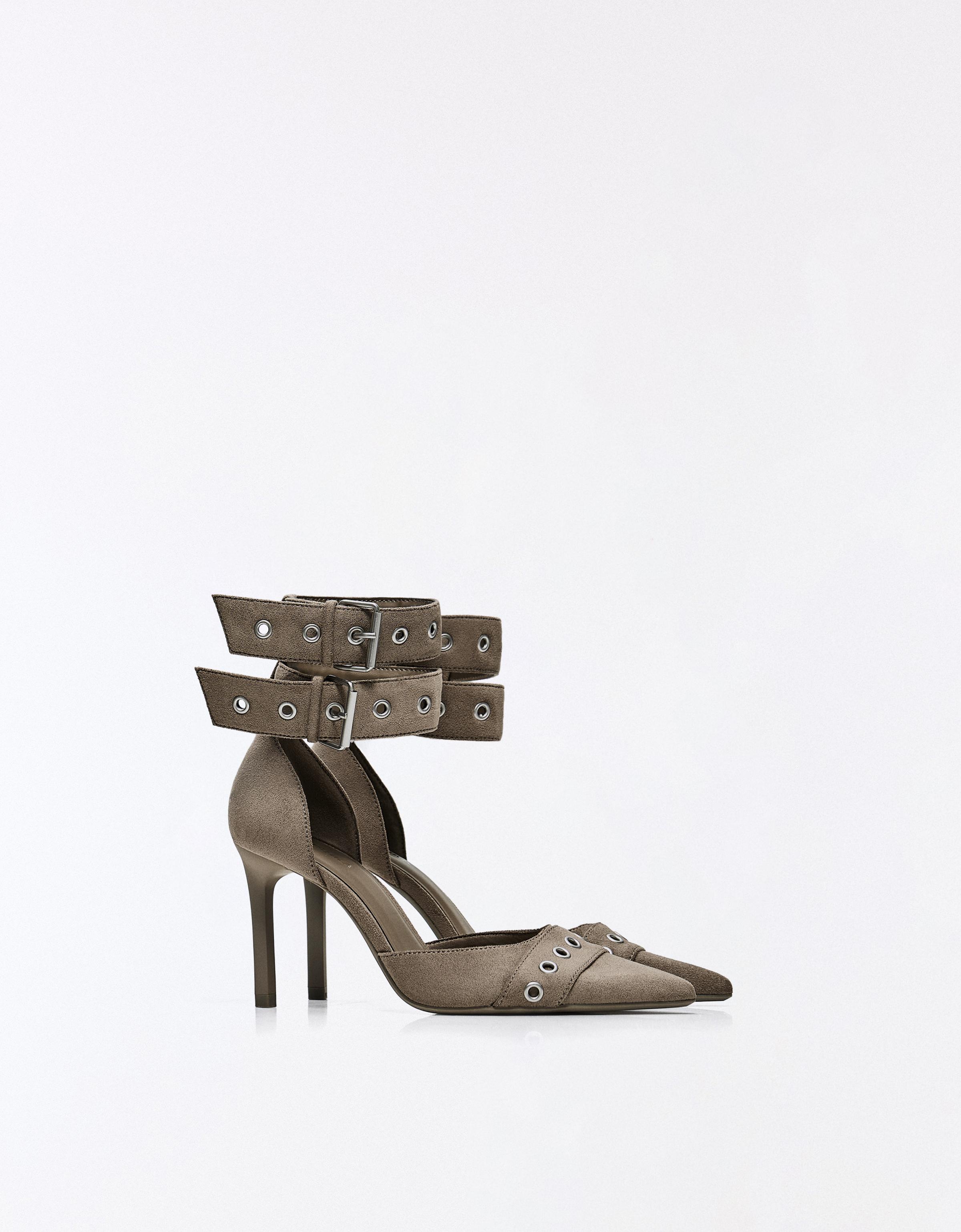 MULTI-BUCKLE ANKLE STRAP HEELS — SAND