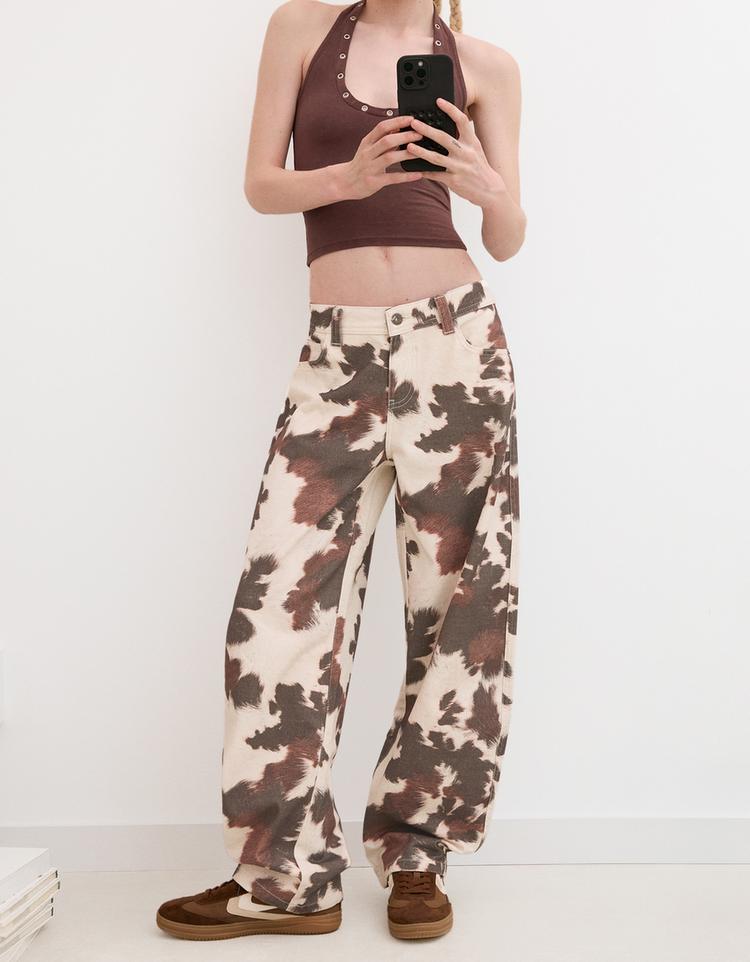 Desenli barrel fit pantolon