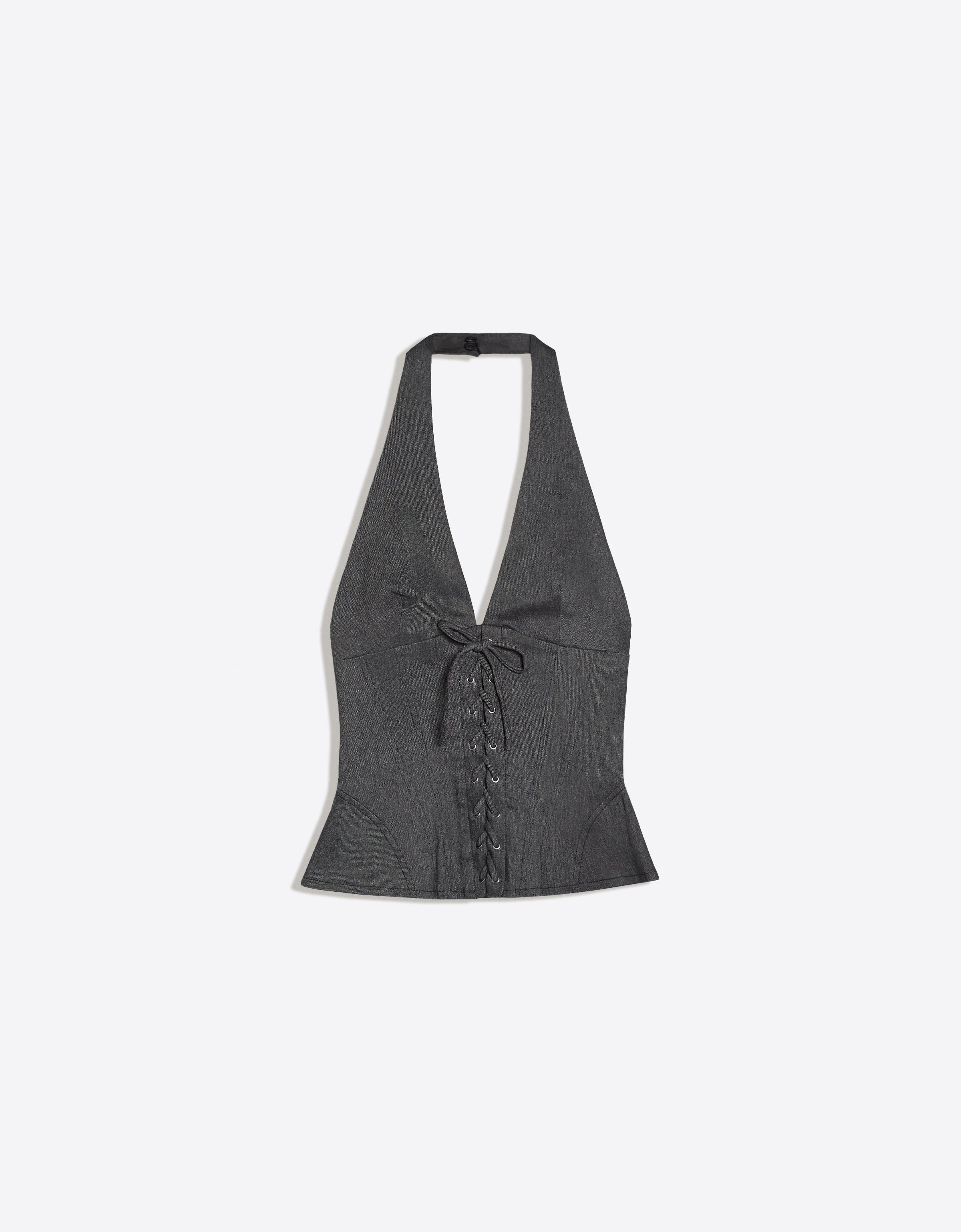 Halter top with corset effect — Dark blue