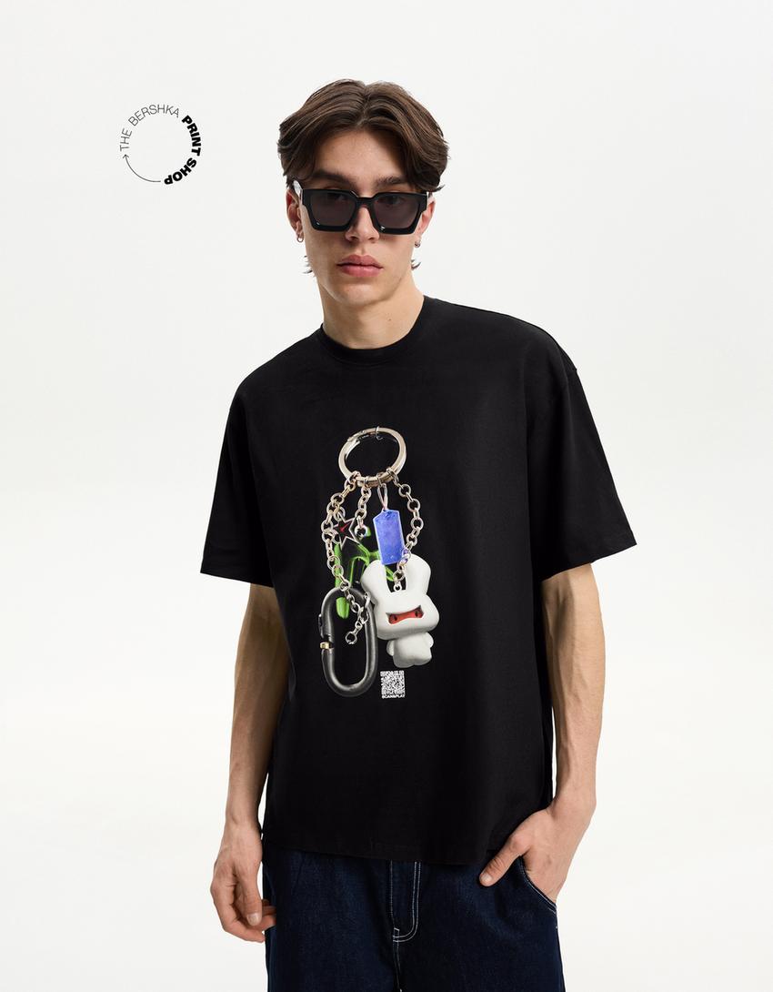 Koszulka z krótkim rękawem Bershka Wearable Art-Czarny-1