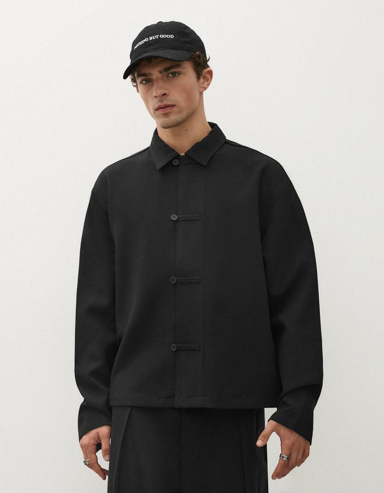 Boxy long sleeve clasp shirt — Black