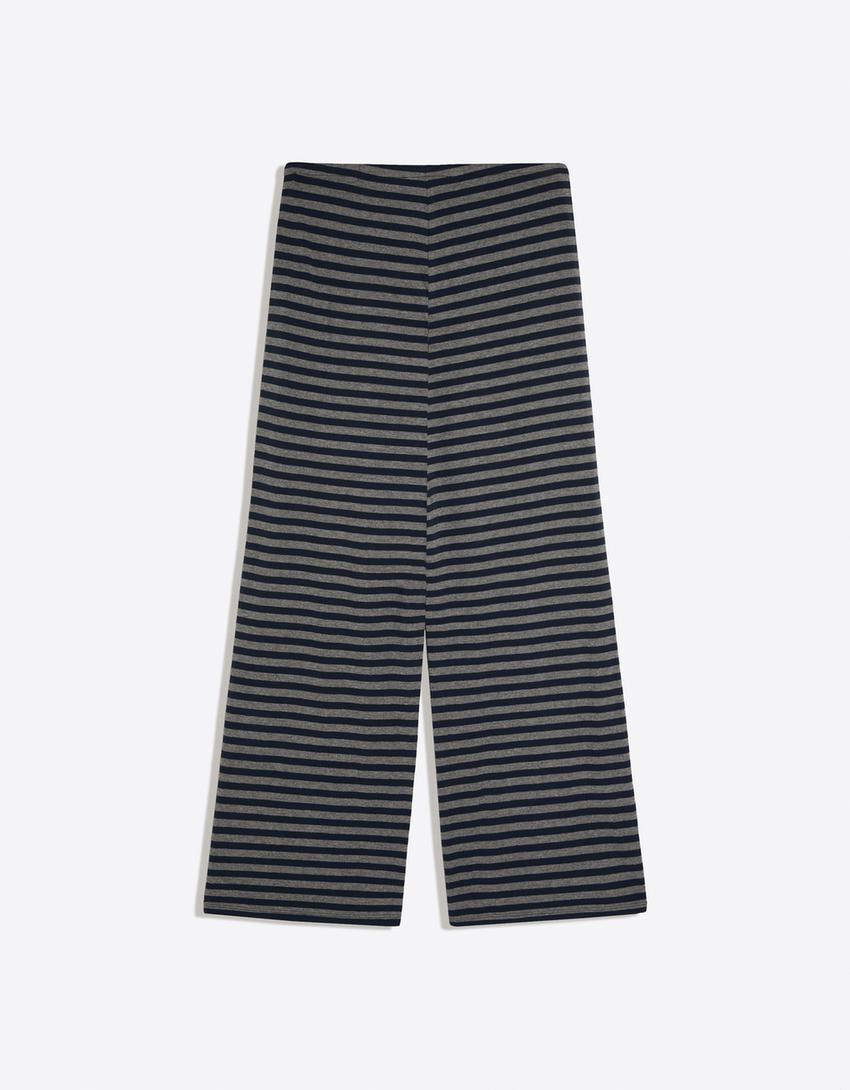 Çizgili straight fit pantolon-Koyu gri