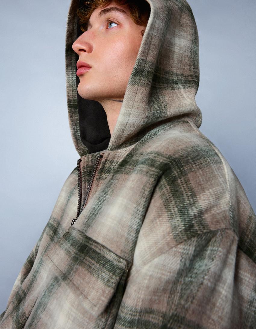 Boxy Hemdjacke mit Fleece-Print-Khaki