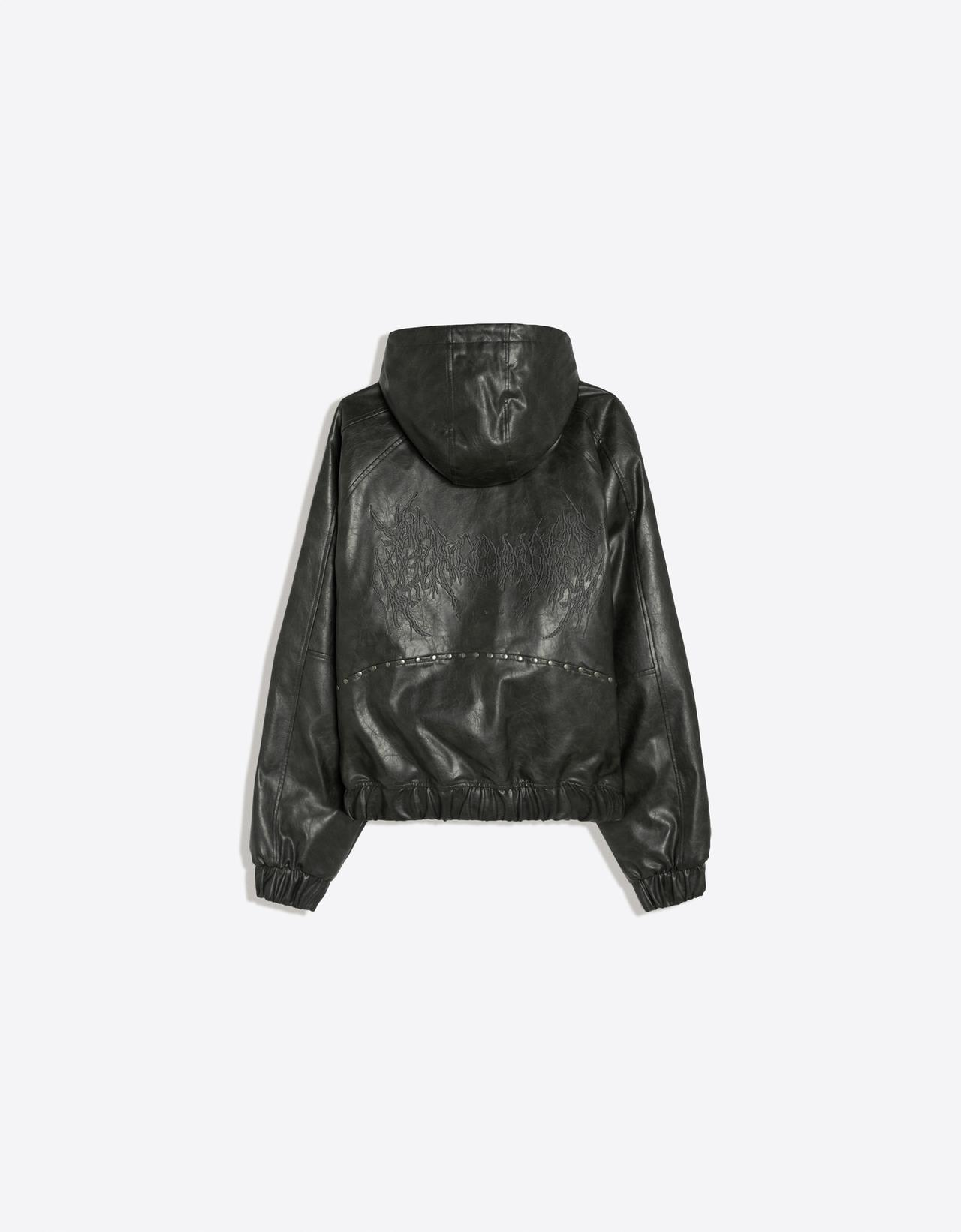 Studded faux leather jacket — Dark grey