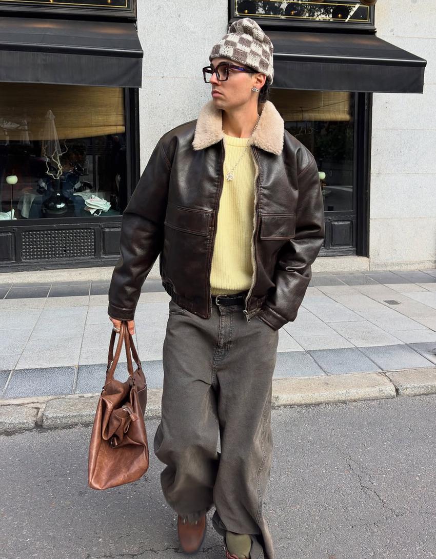 Leather effect jacket-Brown