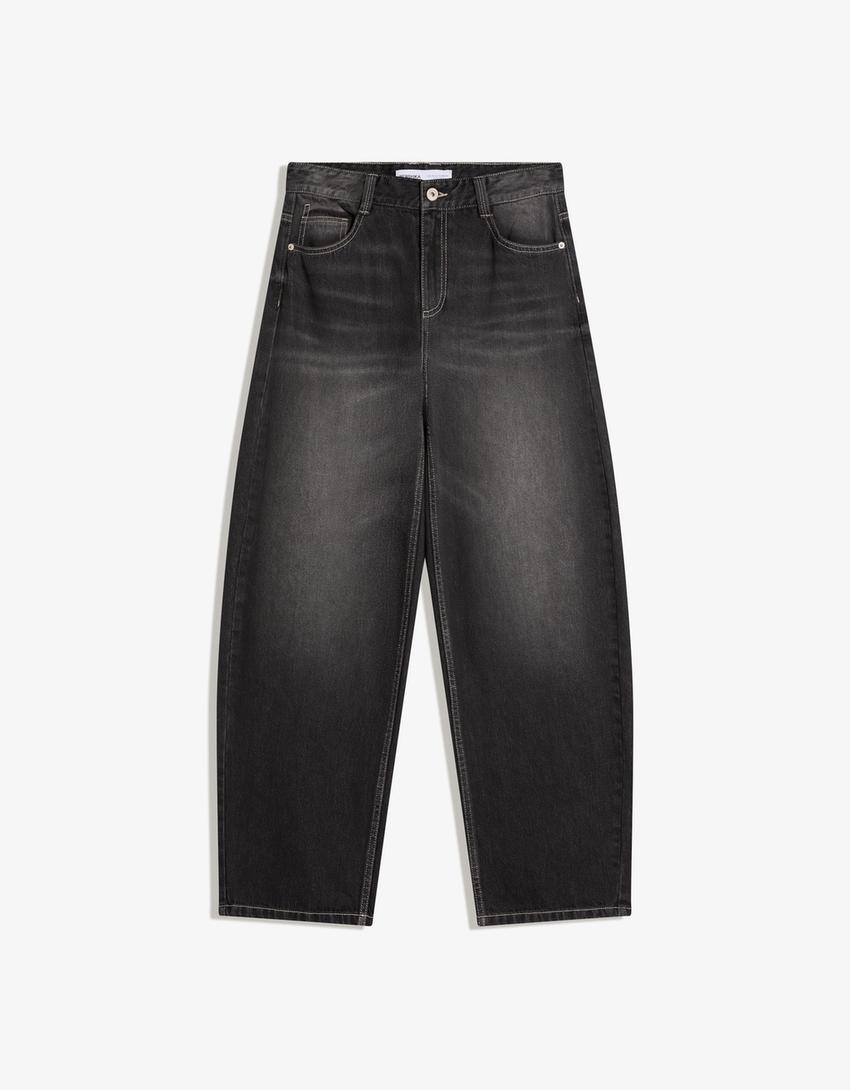 Baggy Barrel Jeans mit tiefem Bund-Schwarz