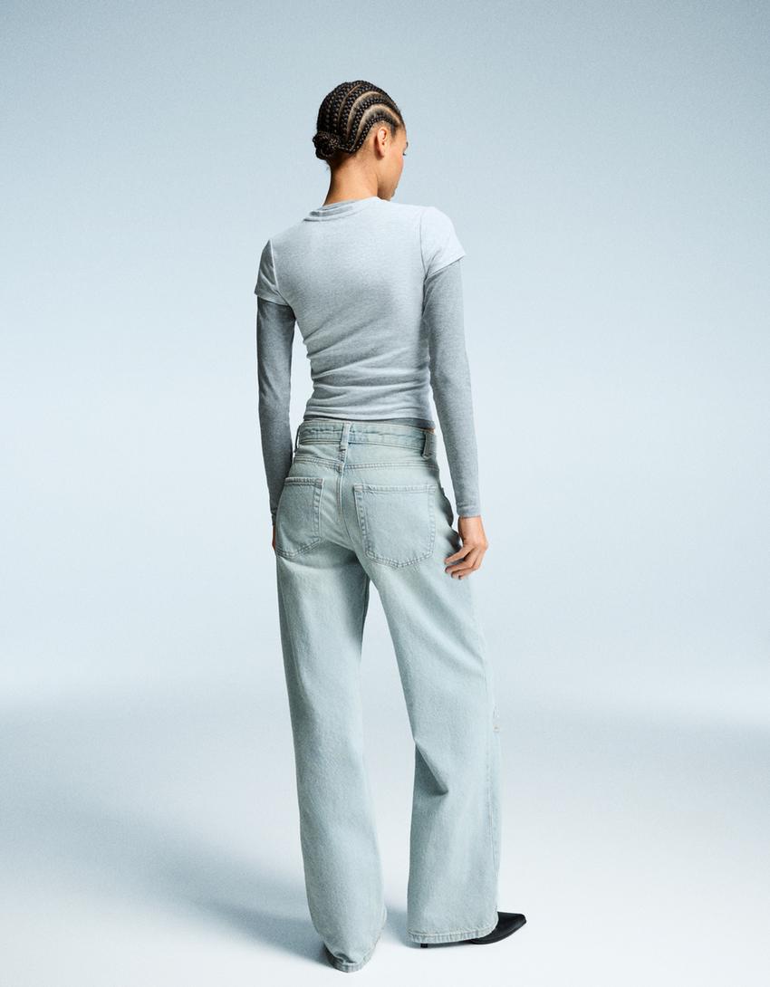 Ripped wide-leg jeans-Blue