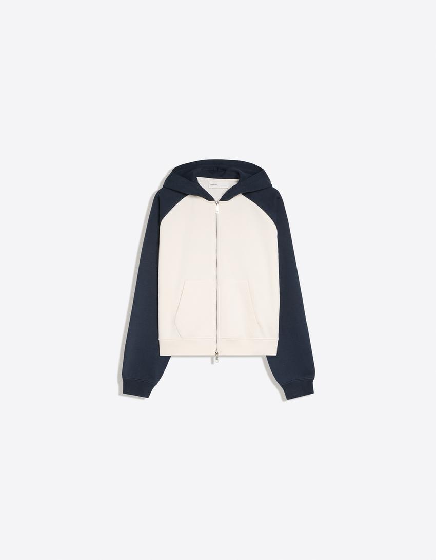 Plush zip-up hoodie-Navy