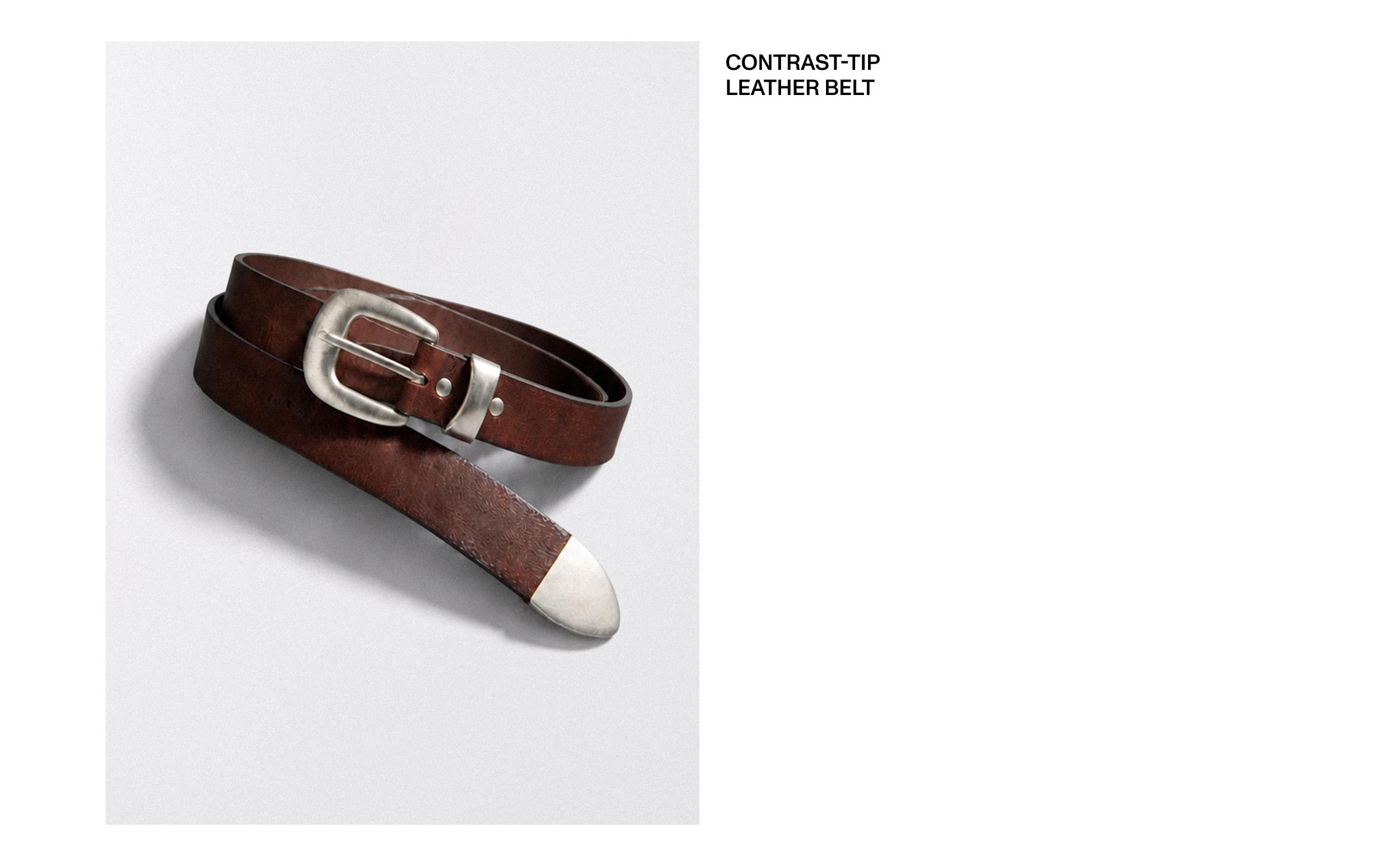 Belt with tip buckle — Brown