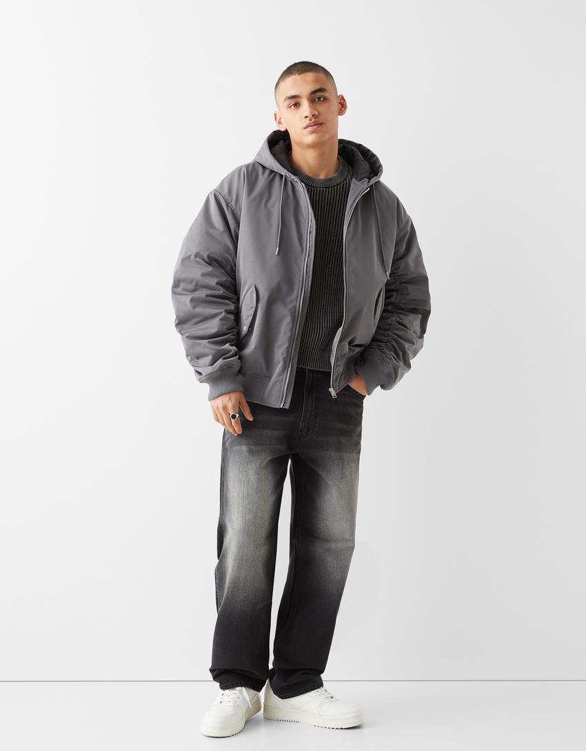 Blouson bomber capuche oversize-Gris-3