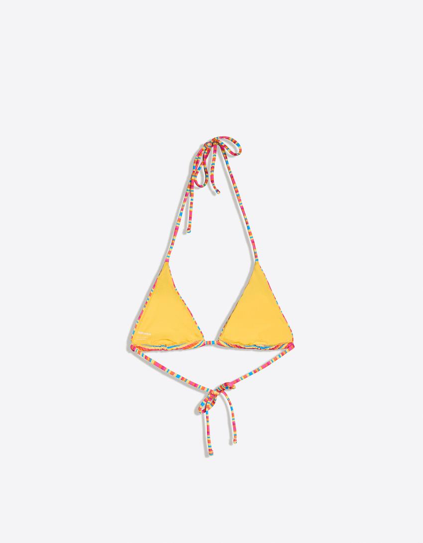 Striped halter bikini top-Pink