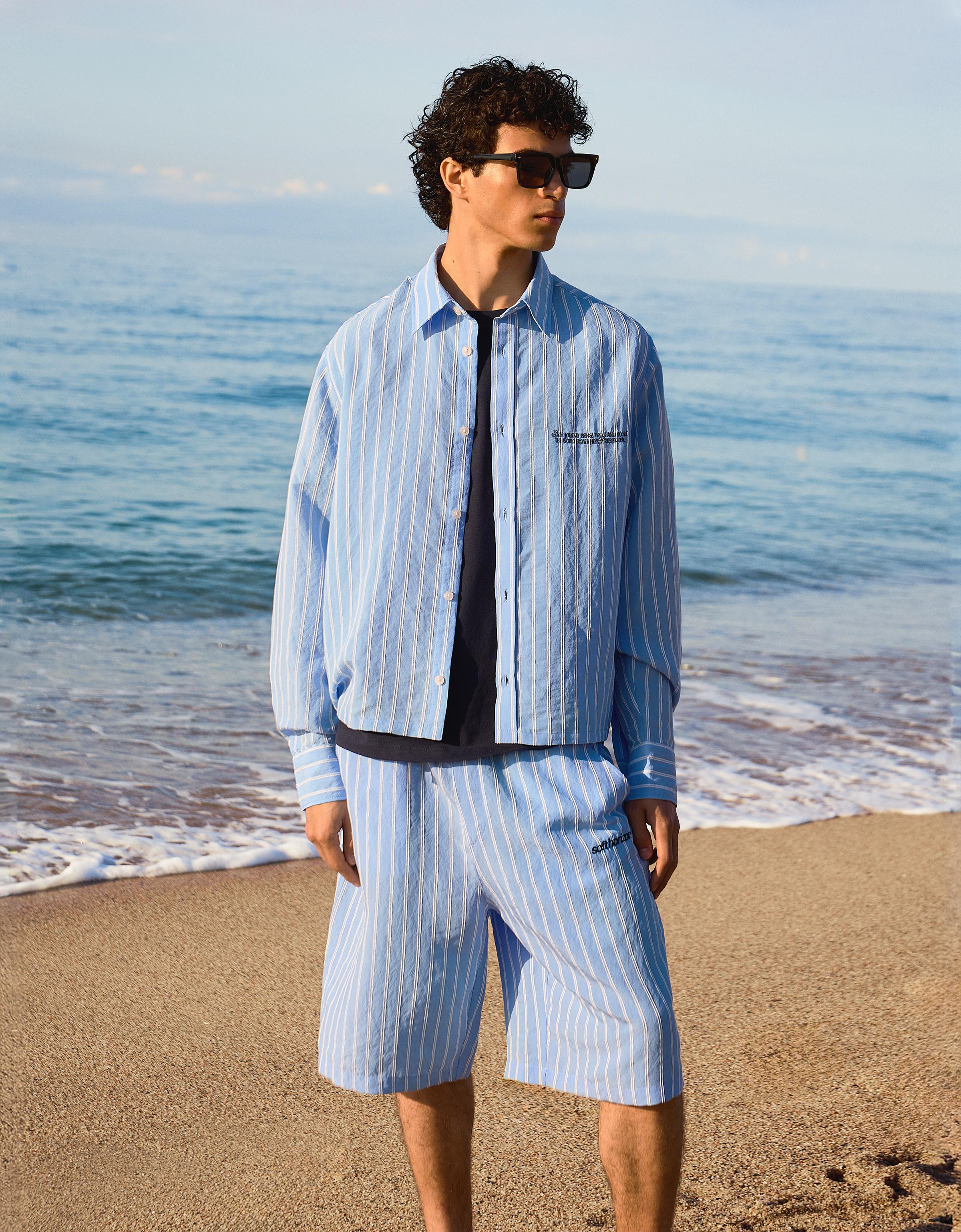 Camisa Manga Larga Bordada Hombre Xl Azul Claro
