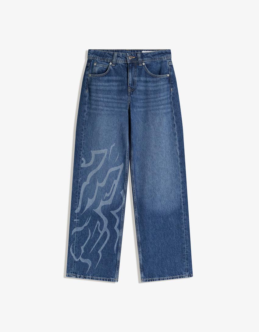 Jeans KPop Demon Hunters Saja Boys baggy print-Azul