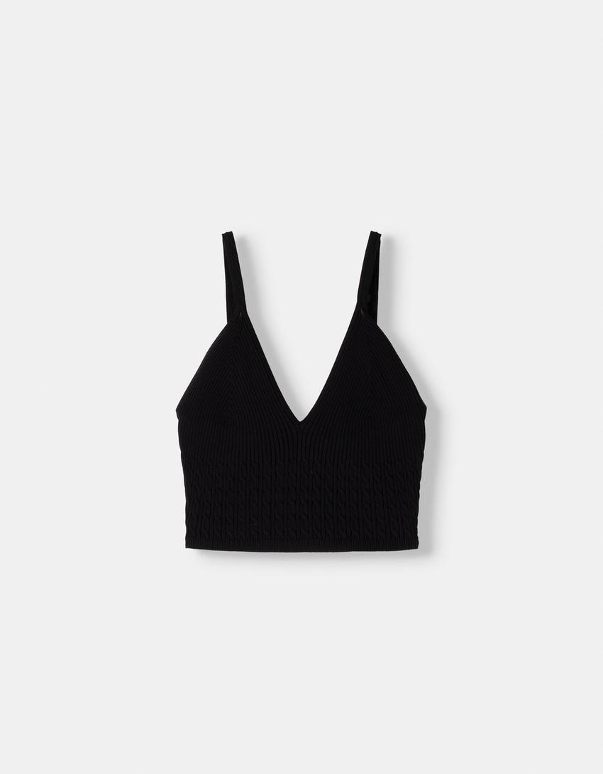 Top cuello pico trenzado-Negro-4