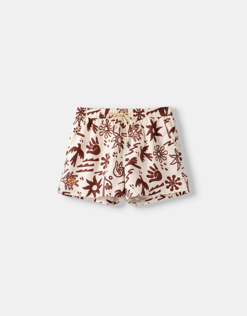 Calções de banho estampados-Cru-4