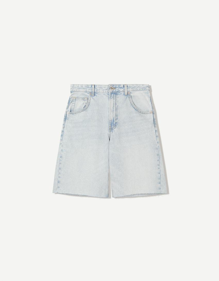 Calções bermuda super baggy fit-Azul claro-3