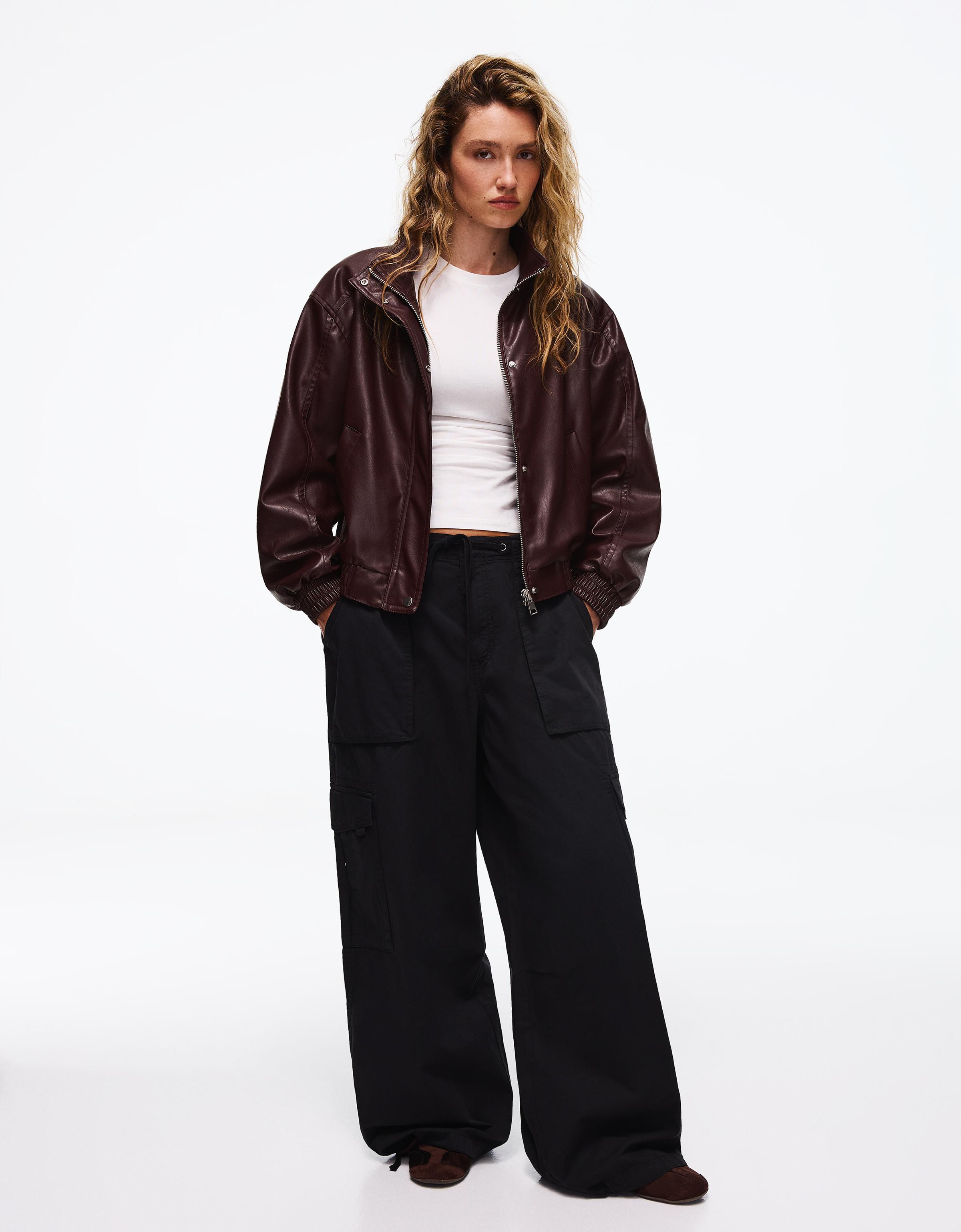 Leather effect jacket — Burgundy