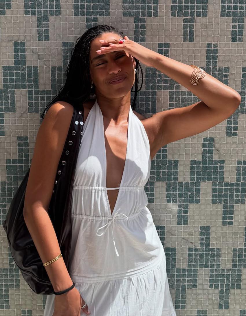 Halterneck midi dress-White-2