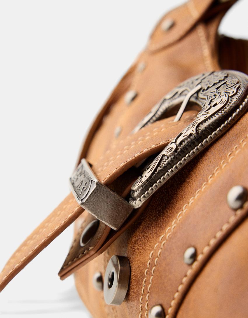 Tokalı püsküllü çanta-Kahverengi-2