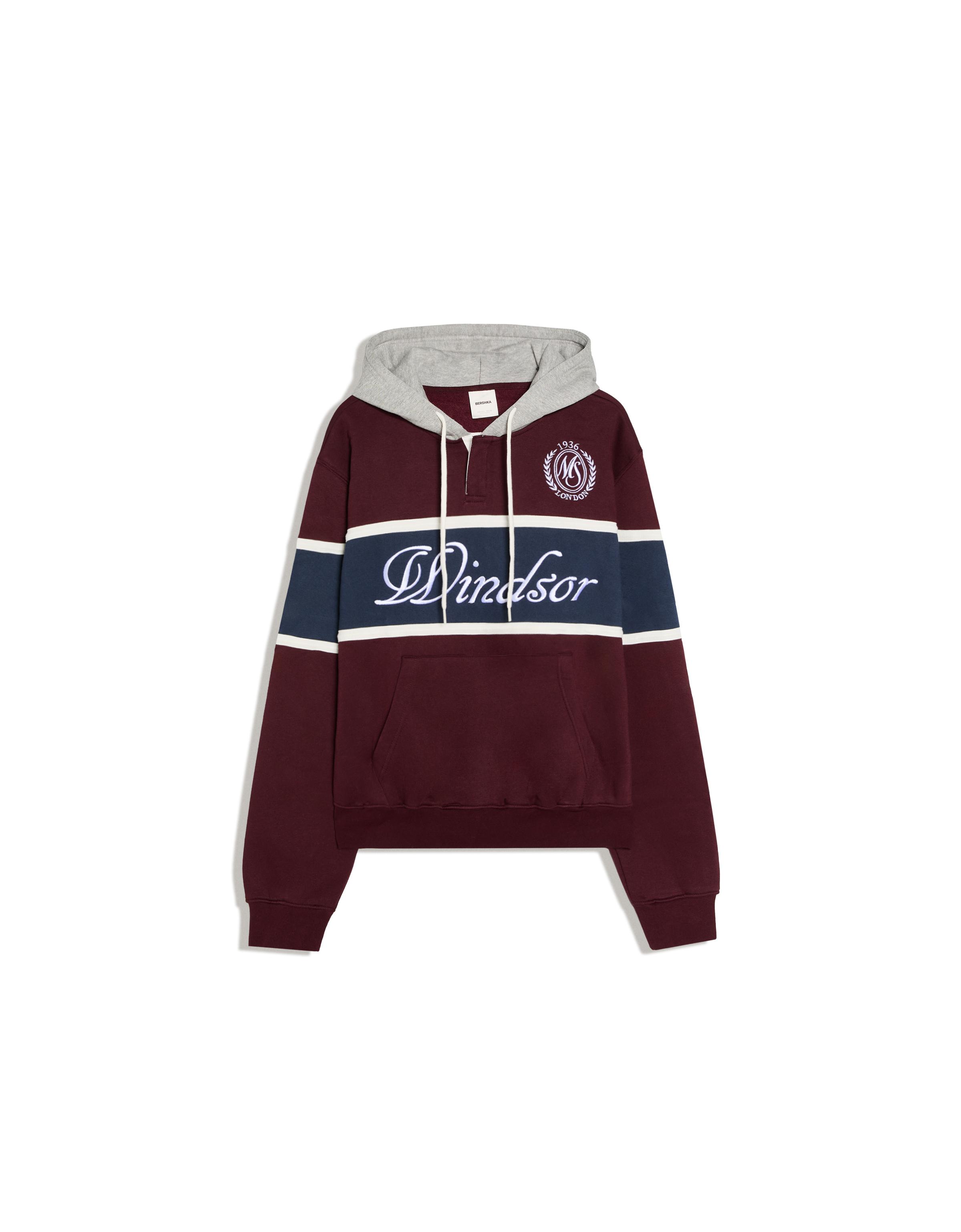 Contrast print hoodie — Burgundy
