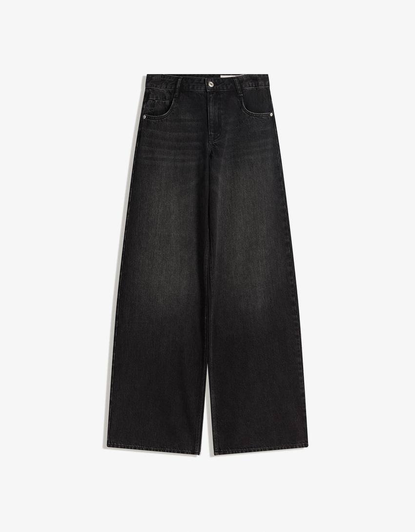 Wide-leg low-waist jeans-Black