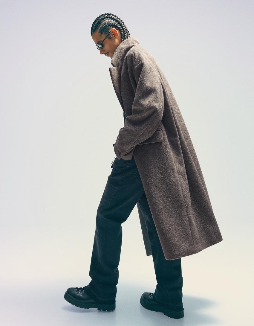 Brushed effect coat-Grey