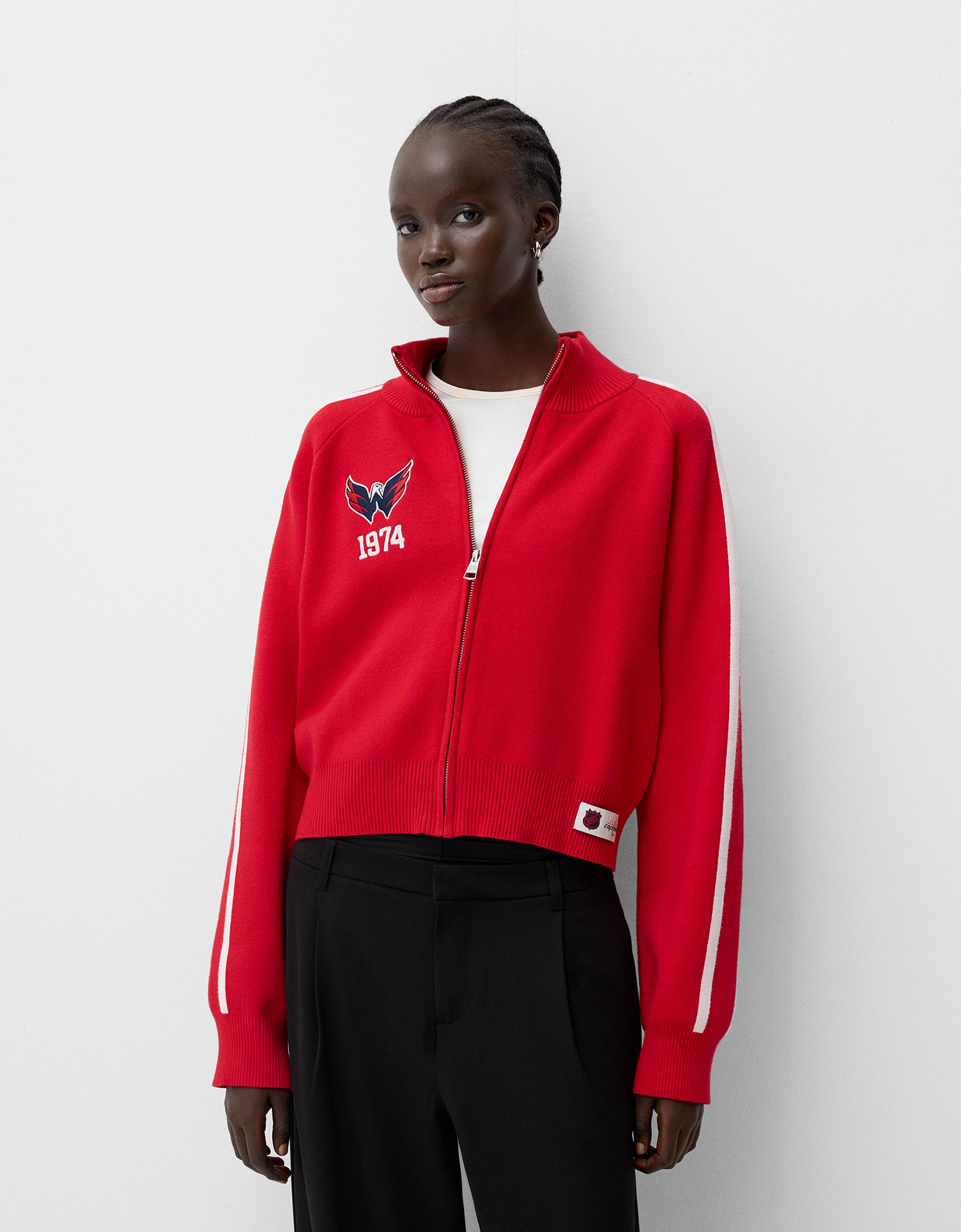 Bershka Sweatshirt Nhl Mit Reißverschluss Und Stehkragen Damen Xs Rot