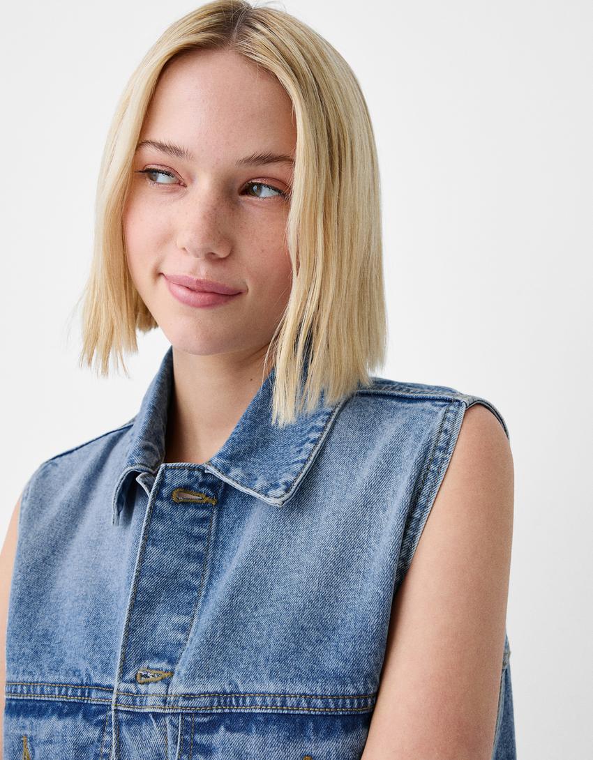 Oversize denim gilet-Light blue-5