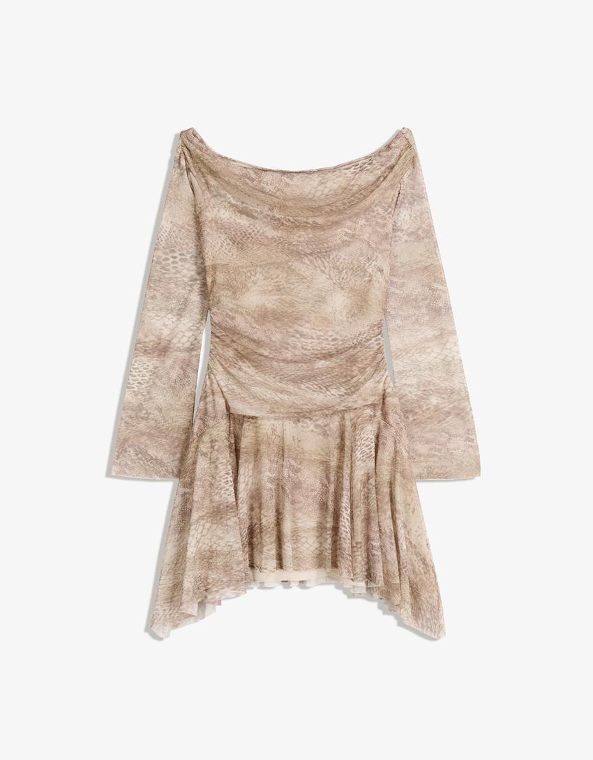 Mini robe en tulle-Sable