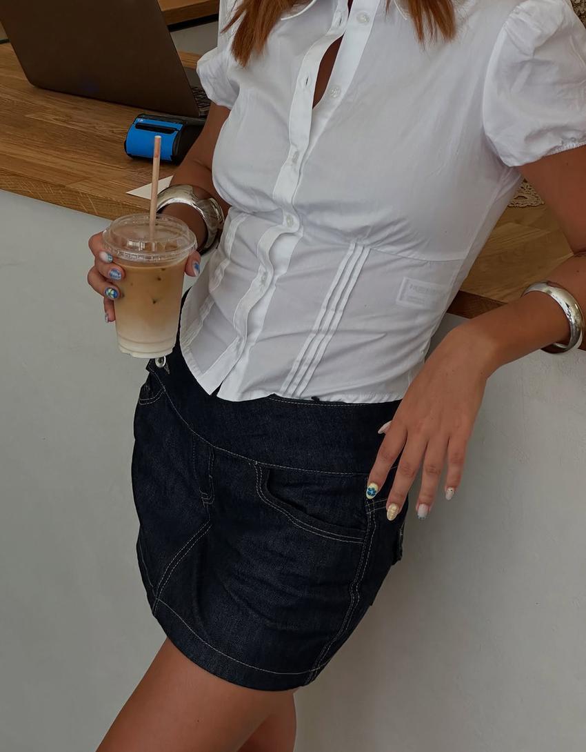 Jupe-culotte en denim-Marine-3