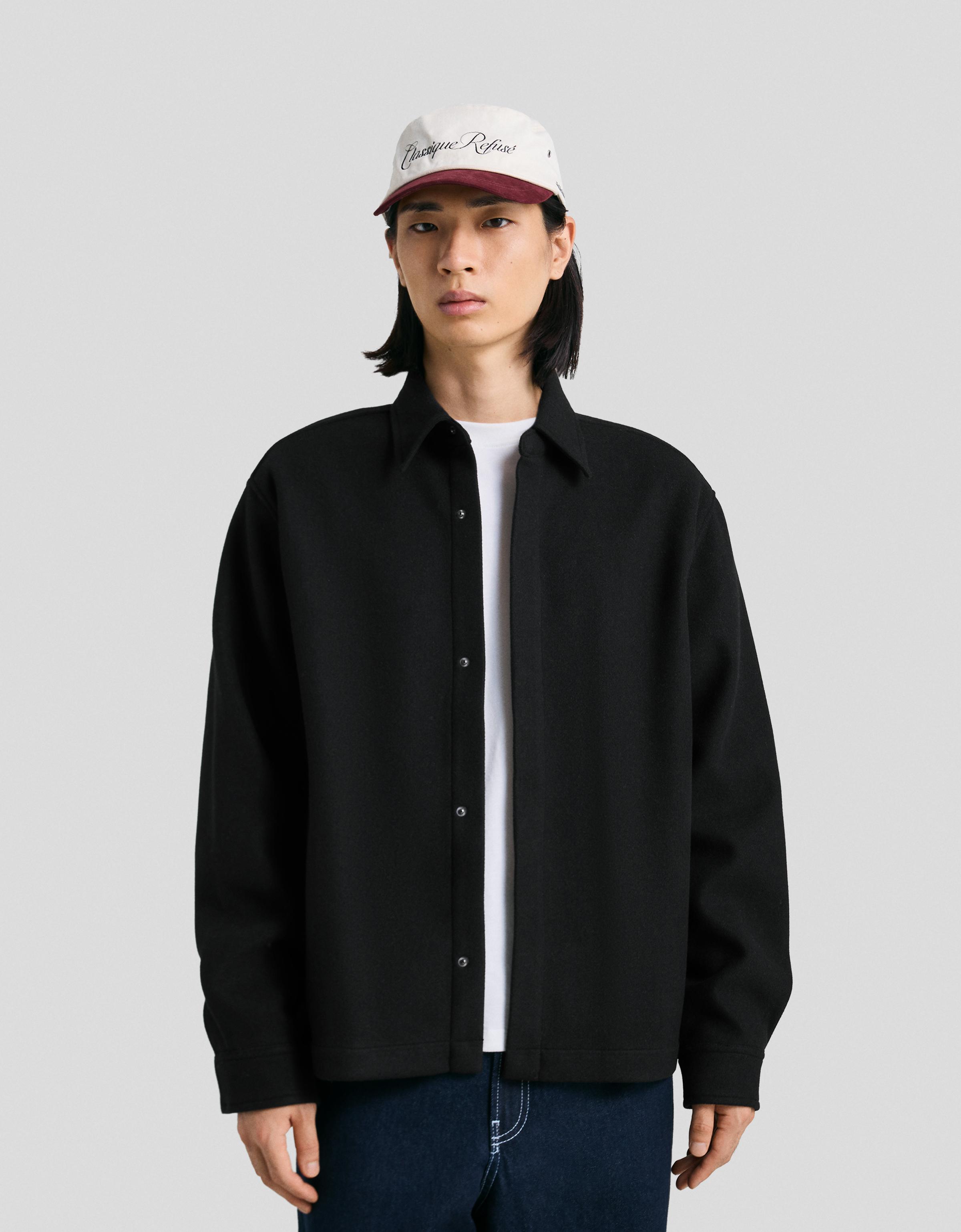 Bershka Boxy Flanell-Hemdjacke Herren Xl Schwarz