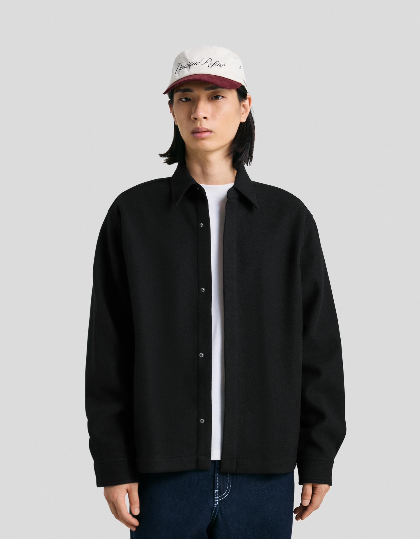 Bershka flanelowa koszula wierzchnia boxy czarny